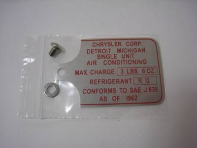 Air Conditioning Compressor Data Tag Pkg.-B/C/E-Body